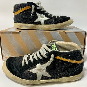 Golden Goose Mid Star Black Glitter Sneakers SZ 8/38